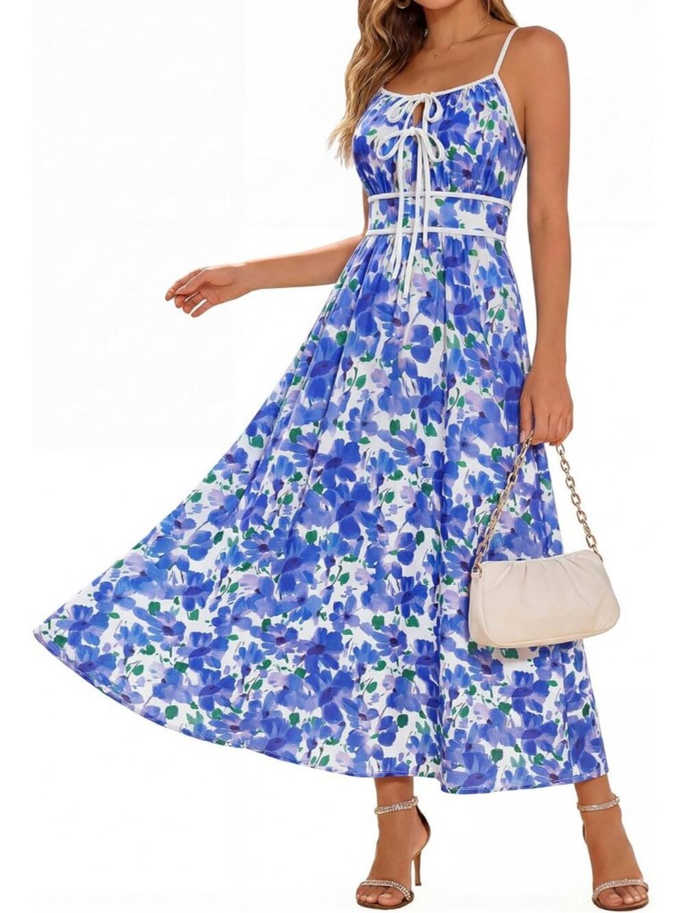 Women's Black Summer Floral Maxi Dress Tie Front Boho Sundress W/Pockets